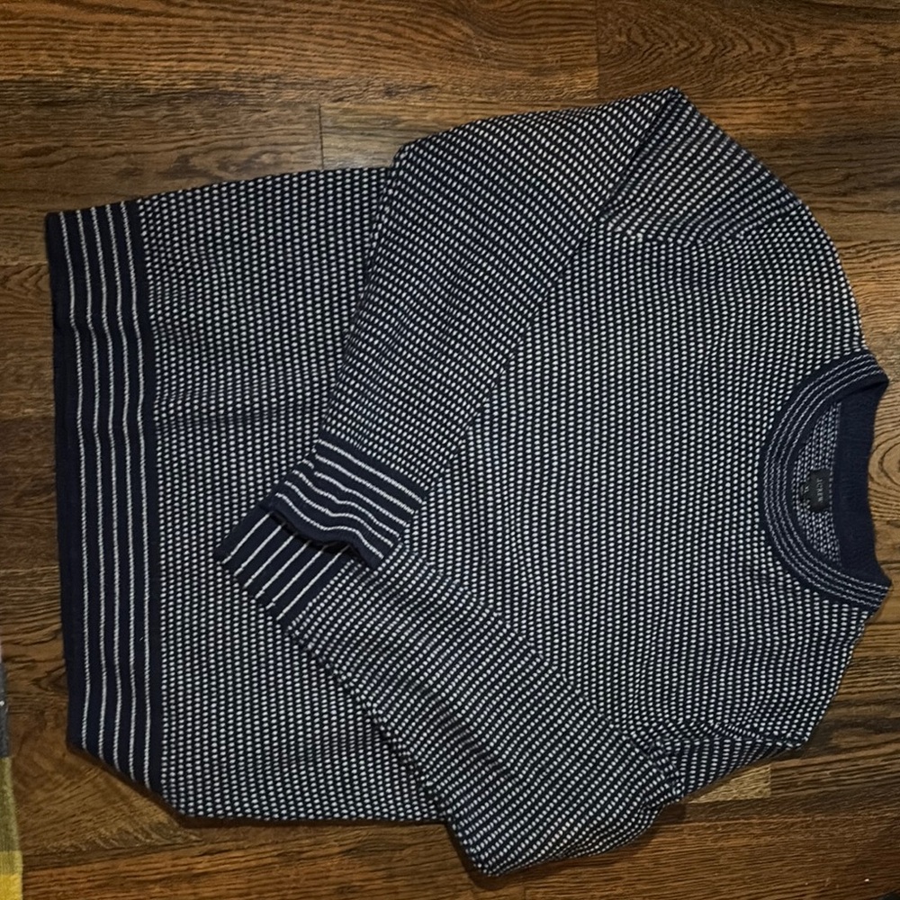 J. Crew Blue Crewneck Sweater with Striped Design